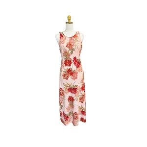 Paper Heart Floral Linen Blend Midi Dress M Open Back Blush